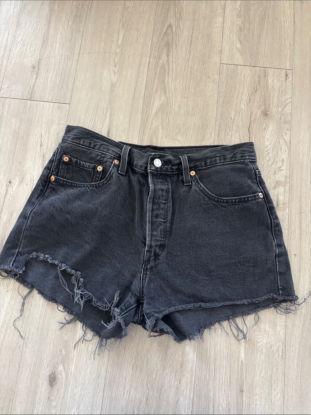 Levi Black High-Waist Frayed Denim Shorts Size 29